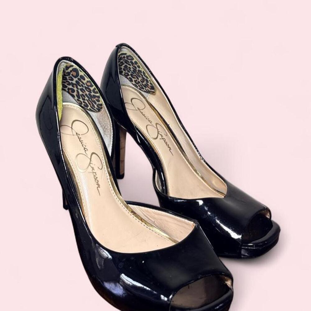 Jessica Simpson Size 8.5 black patent leather peep-toe d’Orsay Office siren y2k